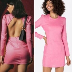 The Wolf Gang Lolita Cut Mini Dress Pink Open Back Long Sleeve Bodycon Size S